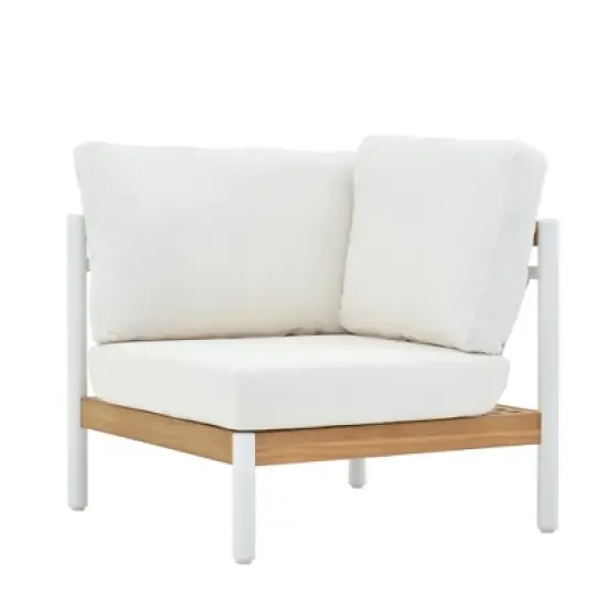 Decksplore 6 Piece Teak Seating Group Outdoor Sectional Set, Indoor-Outdoor Conversation Set L-Shaped Sofa with Dining Table image {4}