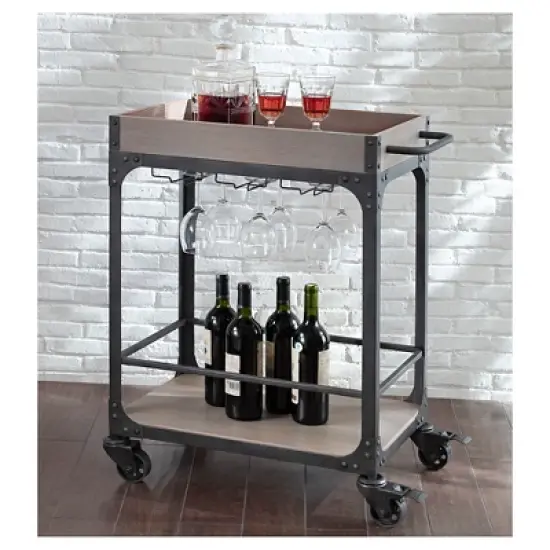 Franklin Bar Cart and Wine Rack Weathered Gray - Threshold&trade; image {1}