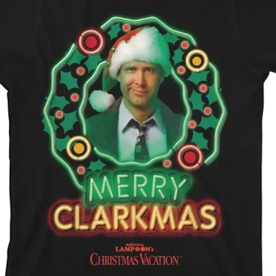 National Lampoon's Christmas Vacation "Merry Clarkmas" Neon Wreath Black Graphic Tee Toddler Boy to Youth Boy image {1}