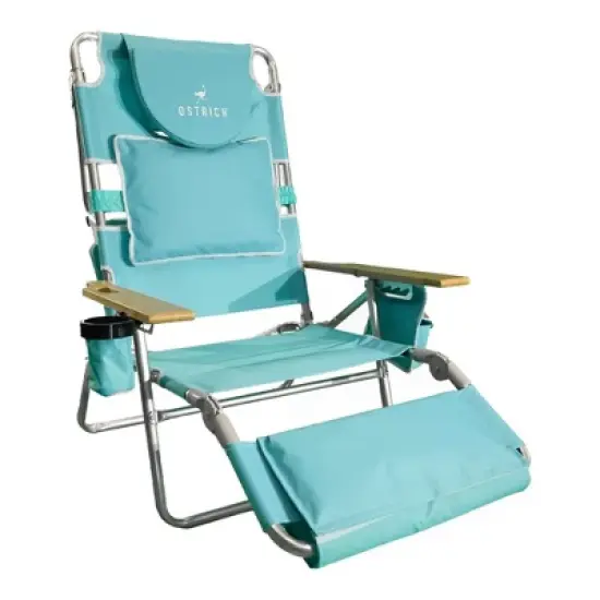Ostrich Deluxe 3N1 Lightweight Lawn Beach Reclining Lounge Chair with Footrest, Outdoor Furniture for Patio, Balcony, Backyard, or Porch, Aqua image {6}