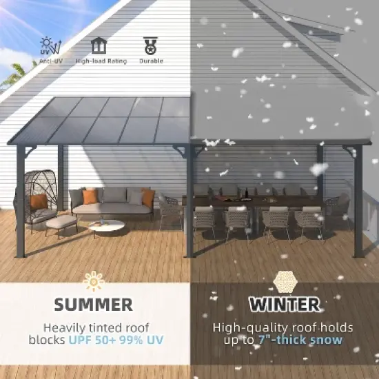 CLIHOME 20 ft. x 10 ft. Polycarbonate Patio Cover Hardtop Gazebo Outdoor Aluminum Pergola For Garden, Patio, Backyard image {5}