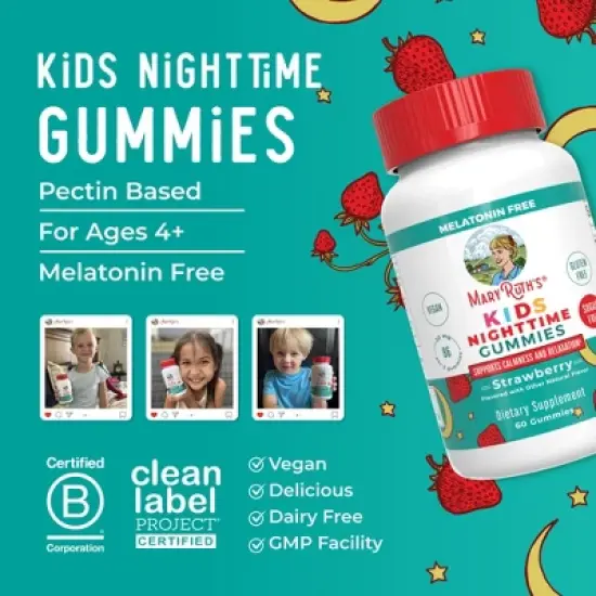 MaryRuth's Kids Nighttime No Melatonin Gummies, Strawberry, 60 ct image {7}