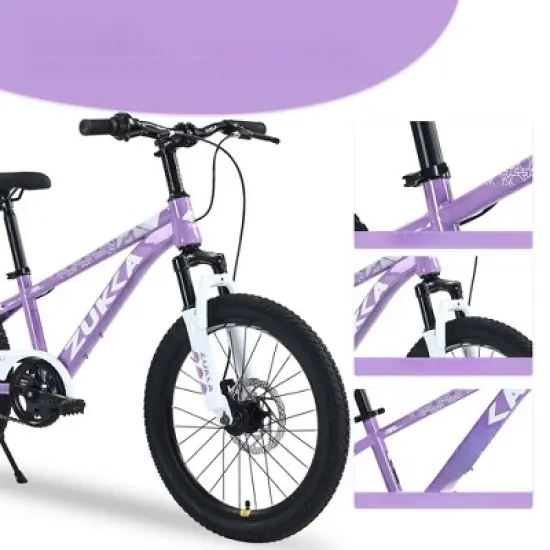 INFURNIC Bicycles, 20 Inch Mountain Bike, MTB with Height Adjustable Saddle and Handlebar for Teenager Childrens, Purple, 22.44"*32.48"*54.33" image {3}