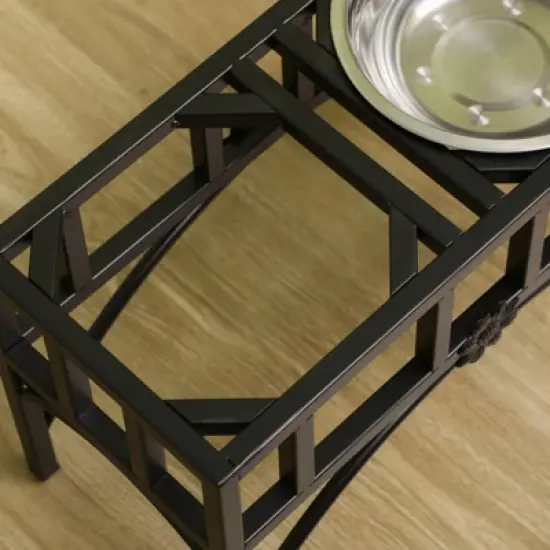 DSVIMOY Double Dog Food Bowl Elevated Pet Feeding Station for Medium Dogs, Black, 17"*8.25"*10.5" image {3}