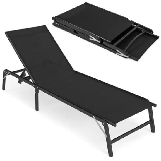 Tangkula Lounge Chair Outdoor Set of 2 Foldable Patio Chaise Lounge Chairs with 5-Position Adjustable Backrests Heavy Duty Metal Frame No Assembly image {9}