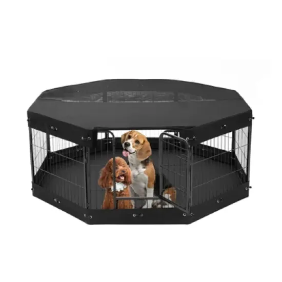 VEVOR Dog Playpen, 8 Pcs 24 x 24 in Panels Foldable Metal Pet Exercise Pen, Dog Fence Indoor and Outdoor Pen with Door, Storage Bag, Top Cover image {8}