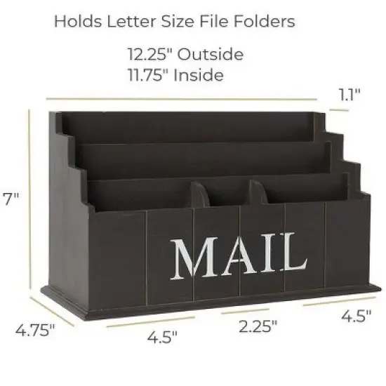 Blu Monaco 3 Tier Wooden Mail Organizer with Mail Printed on Front image {8}
