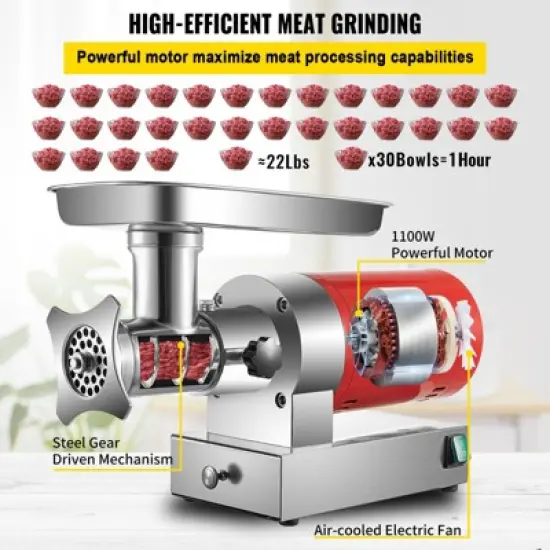 VEVOR Electric Meat Grinder, 661 Lbs/Hour1100 W Meat Grinder Machine, 1.5 HP Electric Meat Mincer with 2 Grinding Plates, Red image {5}