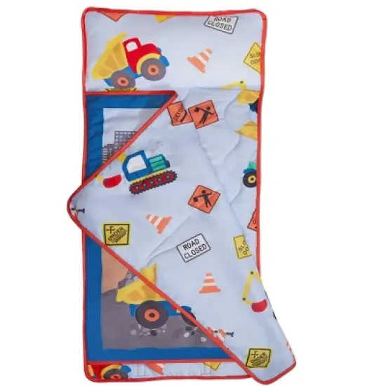 EVERYDAY KIDS Toddler Nap Mat &ndash;Under Construction&ndash; Soft Microfiber, Rollup with Handle & Pillow, for Preschool, Daycare, or Travel -Ages 2-6 years image {3}