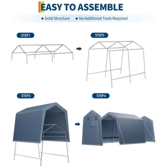 Outdoor Storage Shed, Portable Carport w/Roll-up Ventilated Zipper Door&Windows,Heavy Duty Waterproof Tarp,Storage Sheds for Motorcycle,Bike,Firewood image {4}