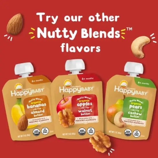 Happy Baby Nutty Blends Organic Bananas & Almond Butter Baby Food Pouch - 3oz image {4}