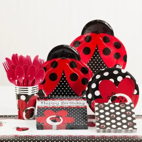 24ct Ladybug Fancy Dessert Plates Red image {2}