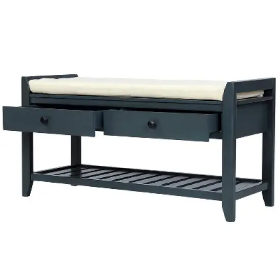 Entryway Storage Bench with Cushioned Seat, Shoe Rack and Drawers-ModernLuxe image {1}