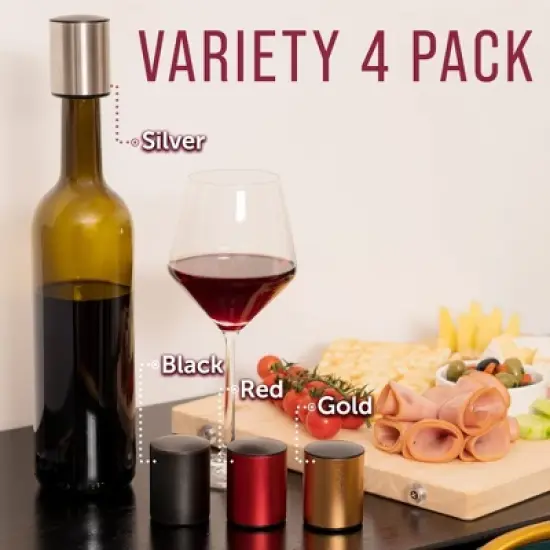 Maplefield Vacuum Wine Stoppers - Leak-Proof Vacuum Pump Wine Preserver - Resealable Wine Vacuum Stopper - Metal - 4 Pack [Combo] image {5}