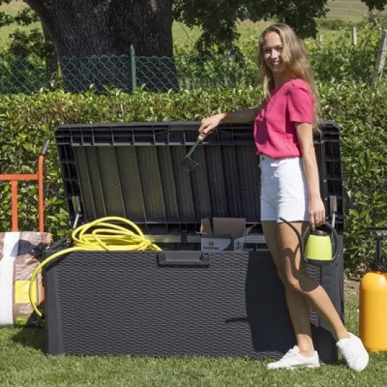 Toomax Santorini Plus Lockable Deck Storage Box Bench for Cushioned Outdoor Pool Patio Garden Furniture or Indoor Toy Container, 145 Gal (Anthracite) image {2}