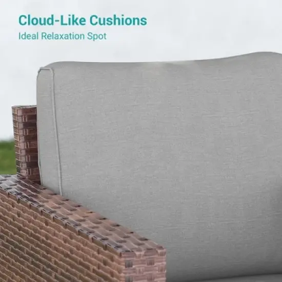 Sonkuki Outdoor Wicker Patio 3-Seat Sofa, PE Rattan Conversation Set With All-Weather Cushions image {5}