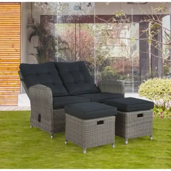 Monaco 3pc Set with 2 Seat Reclining Bench & 2 Ottomans - Gray - Alaterre Furniture image {3}