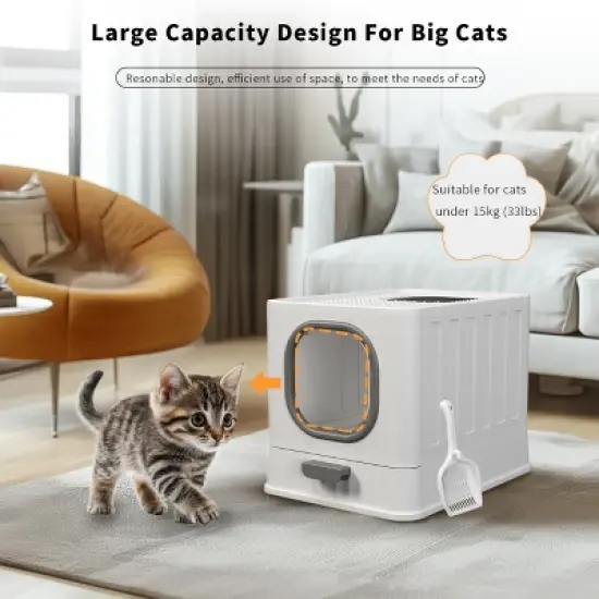 Artloge Extra Large Anti-Splashing Cat Litter Box Portable Enclosed Cat Toilet with Front & Top Entry & Scoop & Lid Drawered image {4}