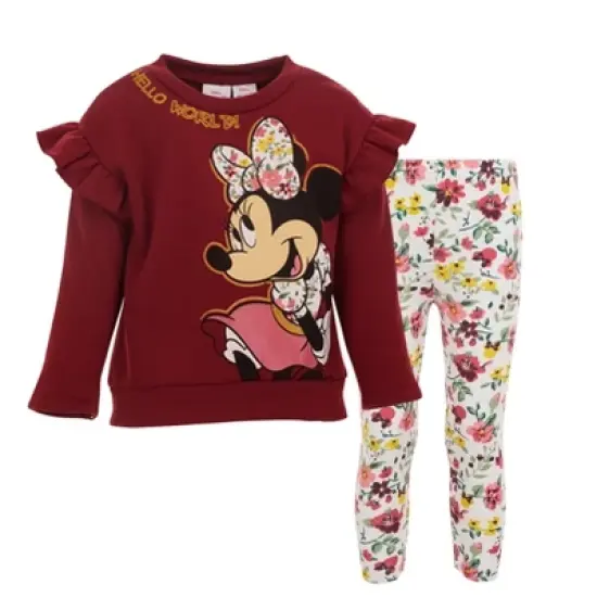 Disney Minnie Mouse Girls Fleece Sweatshirt and Leggings Outfit Set Little Kid to Big Kid image {10}