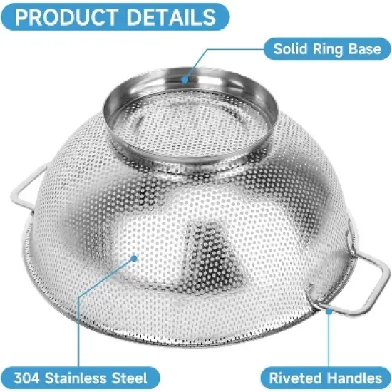 Colander for Kitchen, 3QT, Stainless Steel Colander Strainer with Handle for Fruits Vegetables Cooking Food, Dishwasher Safe image {2}