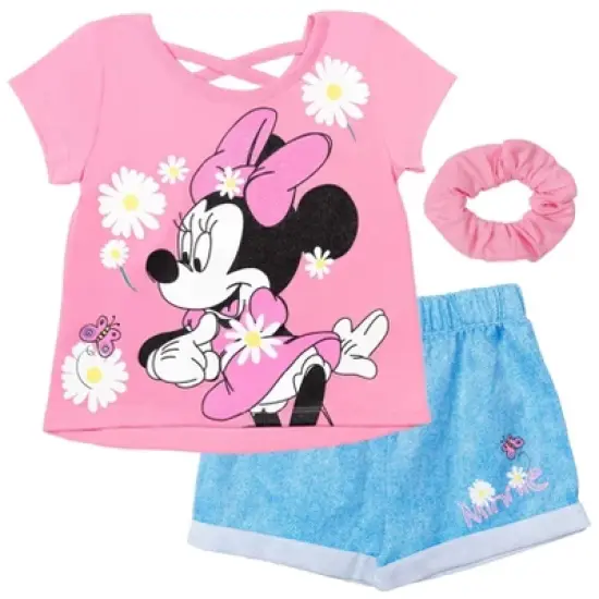 Disney Minnie Mouse Girls T-Shirt Shorts and Scrunchie 3 Piece Outfit Set Toddler  image {10}