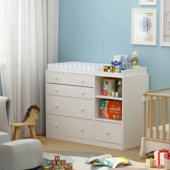 Famapy White Changing Table With 2 Shelves and 5 Storage Drawers image {2}