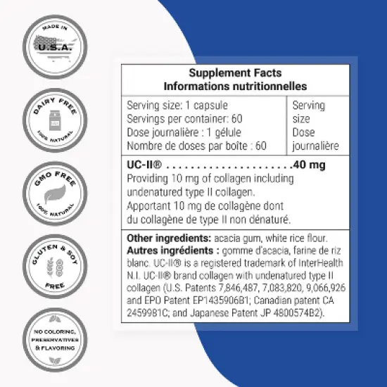 SuperSmart UC II Supplement 40mg per Day (Premium Collagen) - Undenatured Type II Collagen Supplement | Non-GMO & Gluten Free - 60 Vegetarian Capsules image {3}