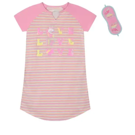 Sleep On It Girls Love Love Love Pajama Sleep Shirt With Matching Sleep Mask image {3}