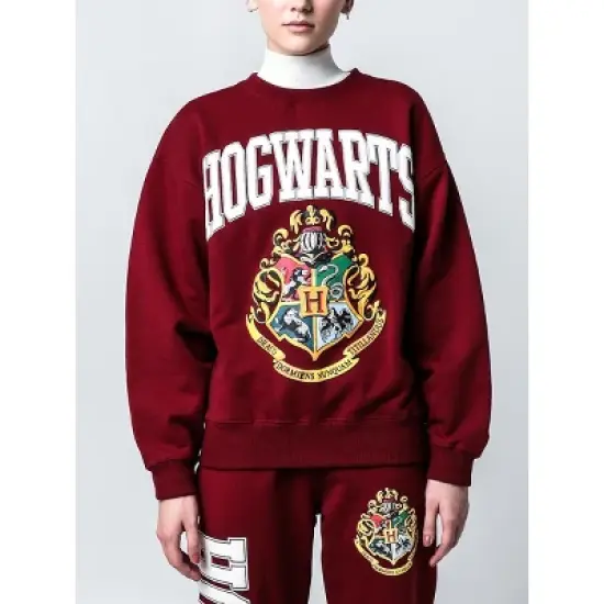 Harry Potter Hogwarts Men's Puff Print Maroon Crew Neck Sweatshirt image {3}