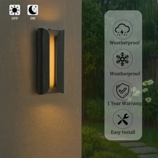 ALOADECOR H15" Matte Black 24W Integrated LED Wall Sconce with Acrylic Shade Modern Outdoor Wall Light with Dusk to Dawn Sensor for Garage image {7}