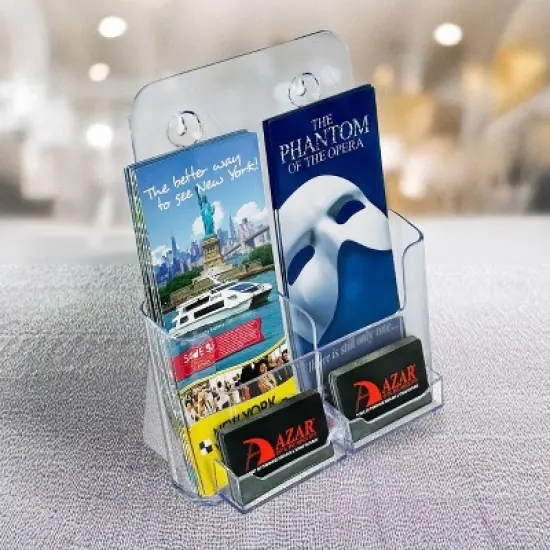 Azar Displays Clear Adjustable Letter Size, Bifold or Tri-Fold Brochure Holder with 2 Business Card Pockets, 2-Pack image {8}