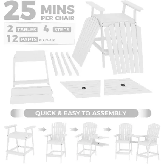 Outdoor Bar Height Adirondack Chairs with Connecting Tray, Balcony Chairs Adirondack for Deck, Backyard, Patio High AdirondackChairs Set of 2 image {6}