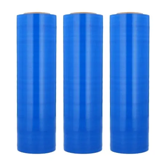 PSBM 1 Roll 20 in. x 5000 Ft. x 80 Gauge Opaque Blue Cast Hand Machine Stretch Wrap image {9}