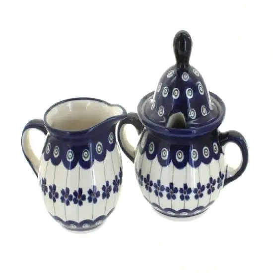 Blue Rose Polish Pottery 944-945 Zaklady Cream & Sugar Set image {1}