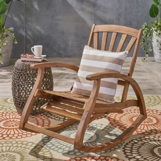 Outdoor Wooden Rocking Chair with Retractable Footrest,Acacia Patio Rocker for Porch or Balcony,Weather Resistant Design-Maison Boucle image {8}