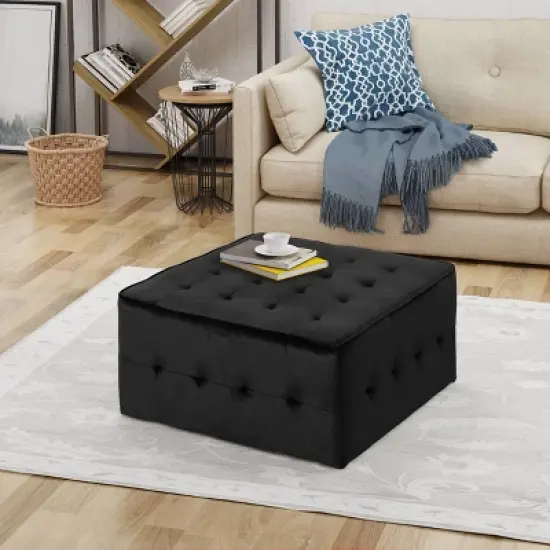 Judson Glam Tufted Velvet Ottoman Black - Christopher Knight Home image {1}