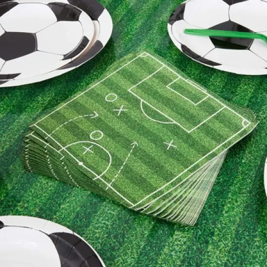 Blue Panda 100 Pack Soccer Party Disposable Paper Napkins for Sports Birthday, 6.5 x 6.5 In image {1}