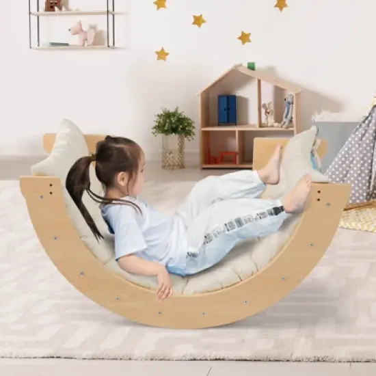 Costway 6 in 1 Climbing Arch for Toddlers with Collapsible Storage Bin Removable Cushion Natural/Colorful image {3}