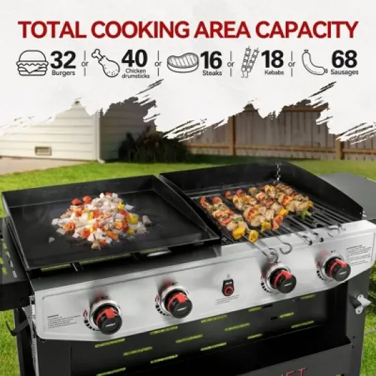 Royal Gourmet 4-Burner 48000 BTU Iron Propane Combination Gas Grill & Cover GD405BTG Black & Silver image {5}