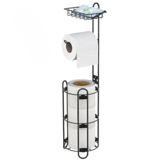 SEVOBAL Tissue Paper Roll Stand Shelf Bathroom Toilet Paper Storage Holder Floor Standing Toilet Paper Dispenser, Black, 14.04"*7.22"*2.34" image {6}