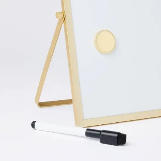 8"x12" Gold Framed Easel Desktop Dry Erase Board - Threshold&trade;: Office Supplies, MDF & Aluminum, White Presentation Board image {2}