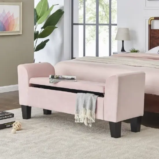 Simple Relax Bedroom Velvet Bench with Storage in Pink image {1}