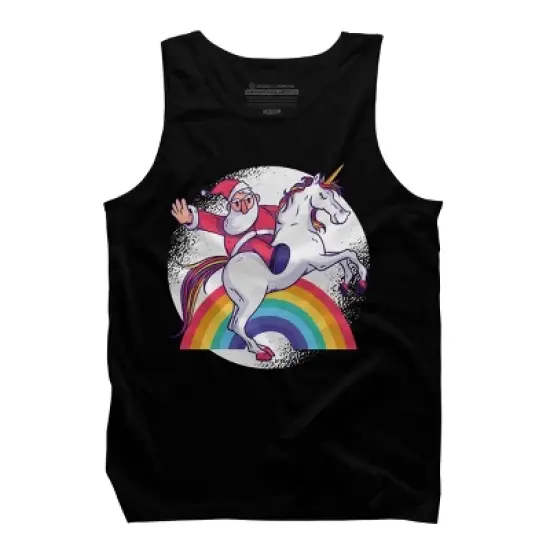 Men's Design By Humans Christmas Cartoon Santa Riding A Unicorn By rasok Tank Top image {4}