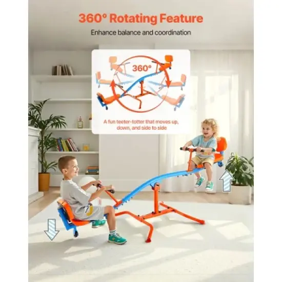 VEVOR Kids Seesaw, 300 lbs Load Capacity, Sit and Spin Teeter Totter, Swiveling 360 Degrees Rotating for Children Aged 3+, Orange&Blue image {5}