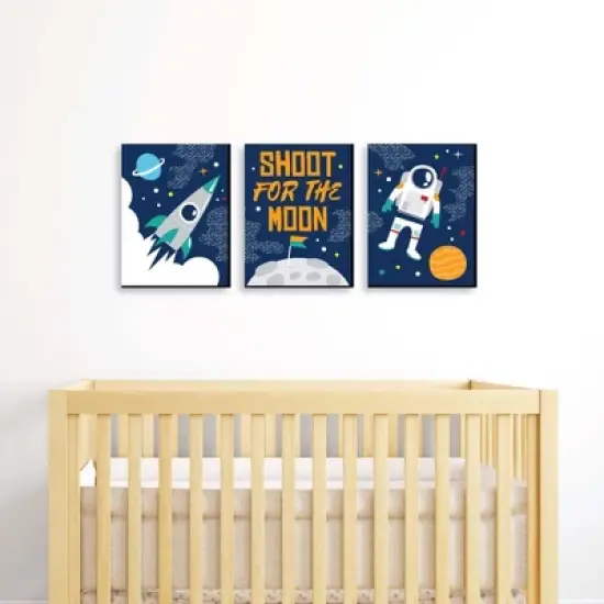 Big Dot of Happiness Blast Off to Outer Space - Rocket Ship Nursery Wall Art & Kids Room Decorations - Gift Ideas - 7.5 x 10 inches - Set of 3 Prints image {1}