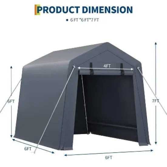 GustoWave 6x6 FT Portable Outdoor Storage Shed, UV-Resistant Carport for Motorcycle, Firewood image {4}