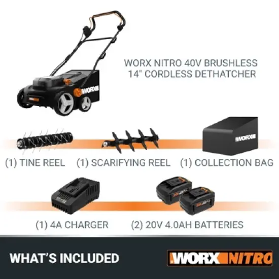 Worx Nitro WG855 40V Power Share Brushless 14&rdquo; Cordless Dethatcher (Batteries & Charger Included) image {5}
