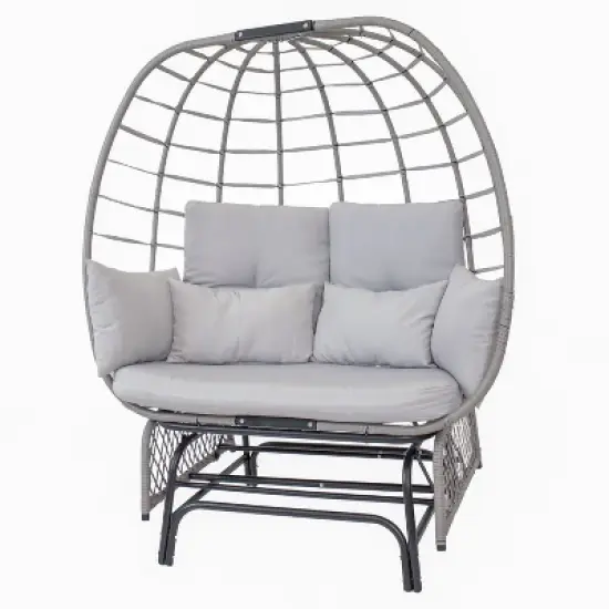 Sunnydaze Outdoor Polyrattan Double Egg Chair Glider with Cushions and Pillows - Gray image {11}