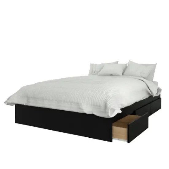 Sequoia 3 Drawer Storage Bed with Headboard Walnut/Black - Nexera image {1}
