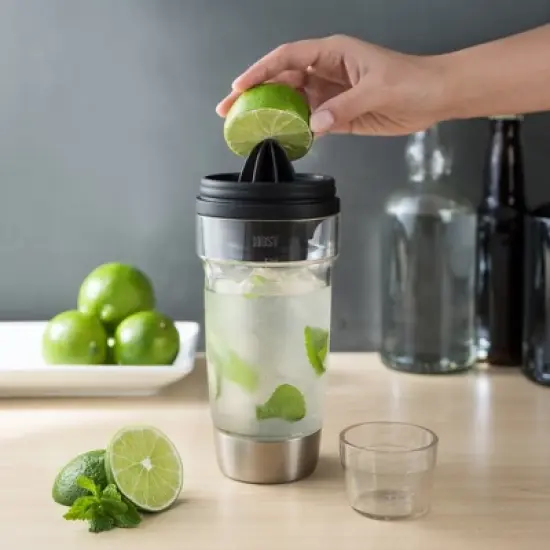 HOST All in One Cocktail Shaker Set|5 in 1 Tool - Jigger Cap|Strainer|Reamer|Stainless Steel Bottle Opener and Oz and mL Markers 18 oz Capacity, Clear image {5}